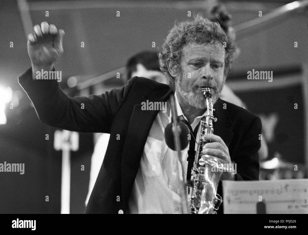 Bob Wilber, effectuant à l'Kool Jazz Festival 1982 à Waterloo, New Jersey Village Stanhope. Cet événement a eu lieu le 26 juin, et Wilber, bande a été l'exécution de "l'héritage de Bechet". Banque D'Images