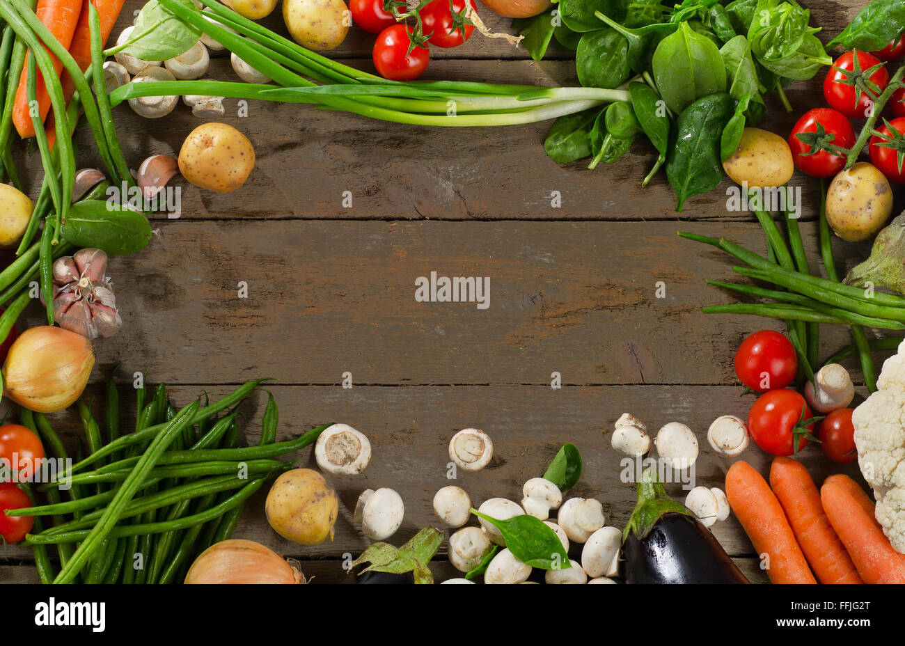 Les légumes biologiques. Concept d'aliments sains. Vue d'en haut. Banque D'Images