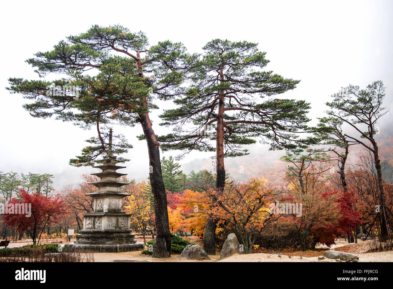 Monument de la Pagode du Temple Sinheungsa dans le Parc National de Seoraksan, Sokcho, Corée du Sud Banque D'Images