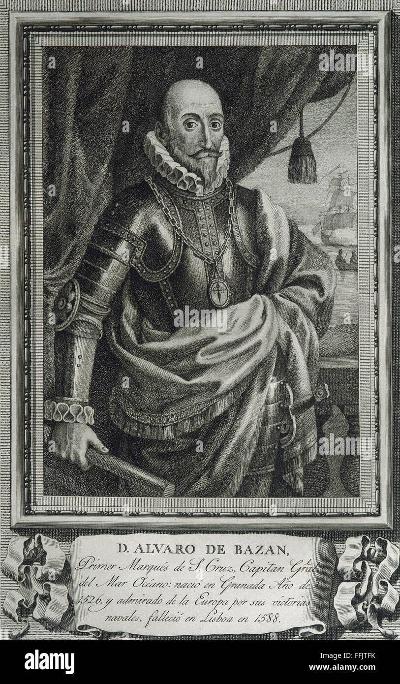 Alvaro de Bazan, 1er marquis de Santa Cruz de Mudela (1526-1588). L'amiral espagnol. Portrait. La gravure. Banque D'Images