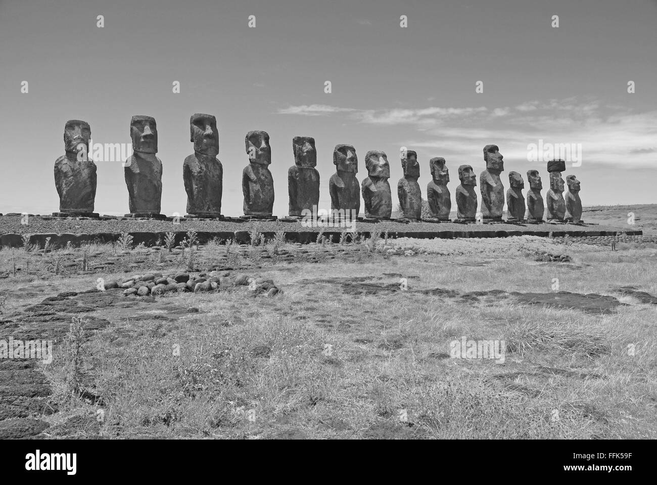 Moai statues en pierre, Rapa Nui, l'île de Pâques, Chili Banque D'Images