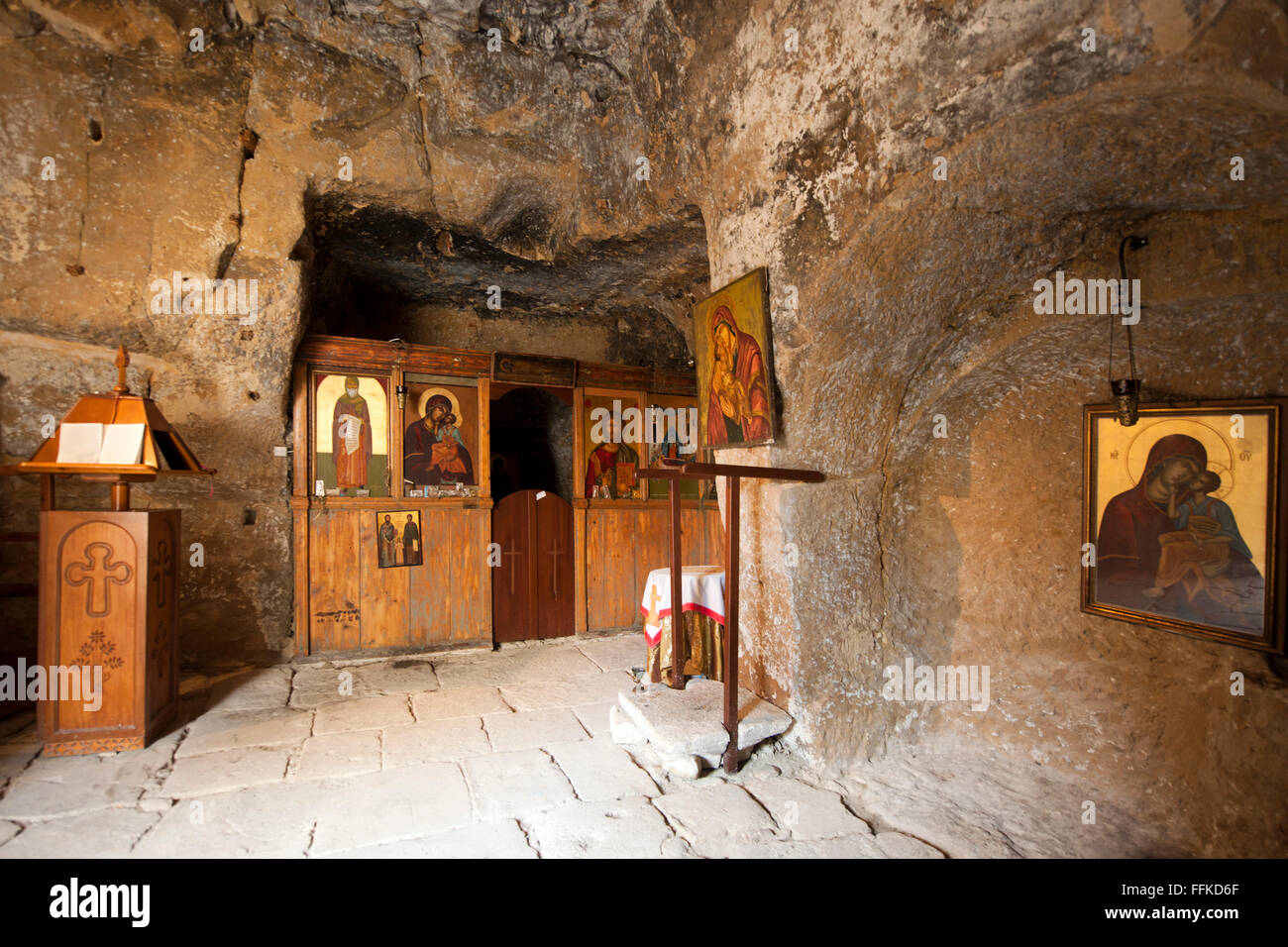 Griechenland, Kreta, Matala, Felsenkapelle der Jungfrau Maria Banque D'Images