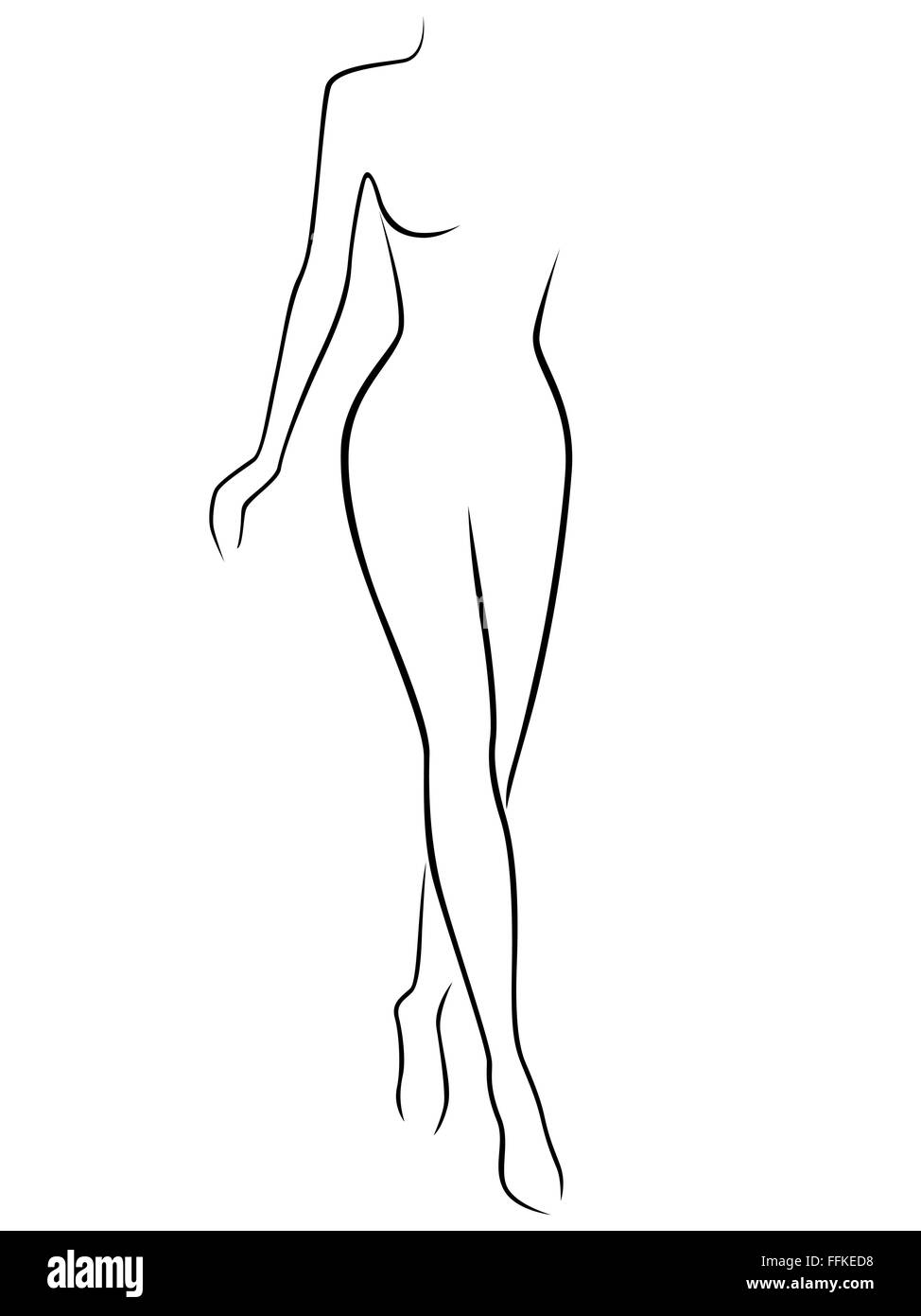 Mince Résumé femme marchant par la démarche assurée, dessin à la main contour vectoriel Illustration de Vecteur