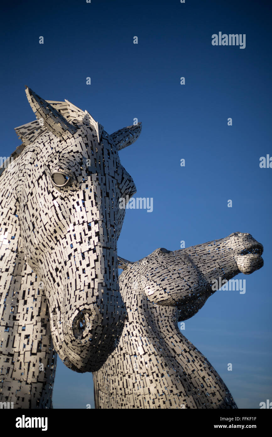 'Le cheval' Kelpies sculpteur sculpture par Andy Scott, à l'Hélix Park, à Falkirk, en Écosse. Banque D'Images