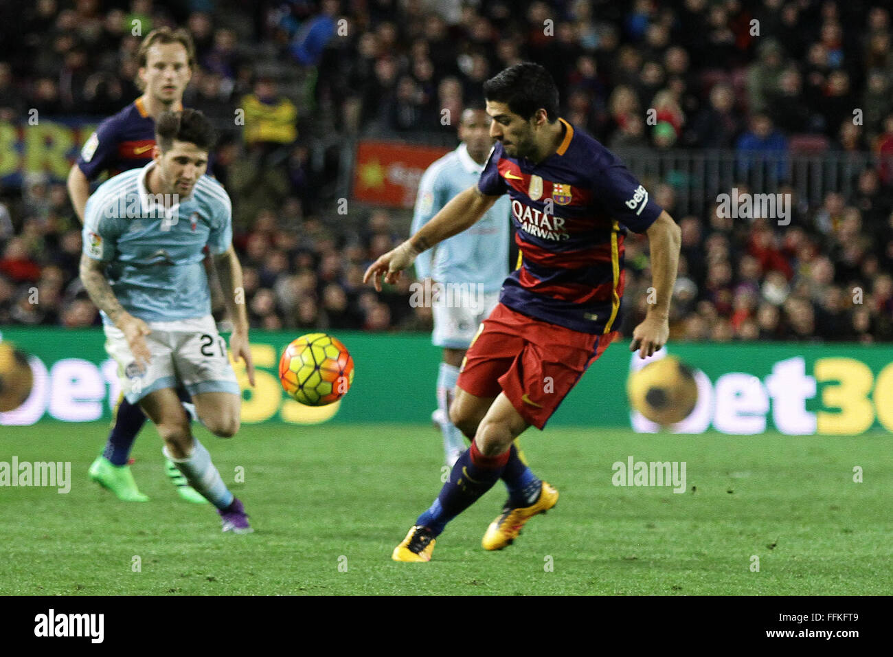 Camp Nou, Barcelona, Espagne. 14Th Feb 2016. La Liga. Celta de Vigo et de Barcelone. Suarez en action pendant le match © Action Plus Sports/Alamy Live News Banque D'Images