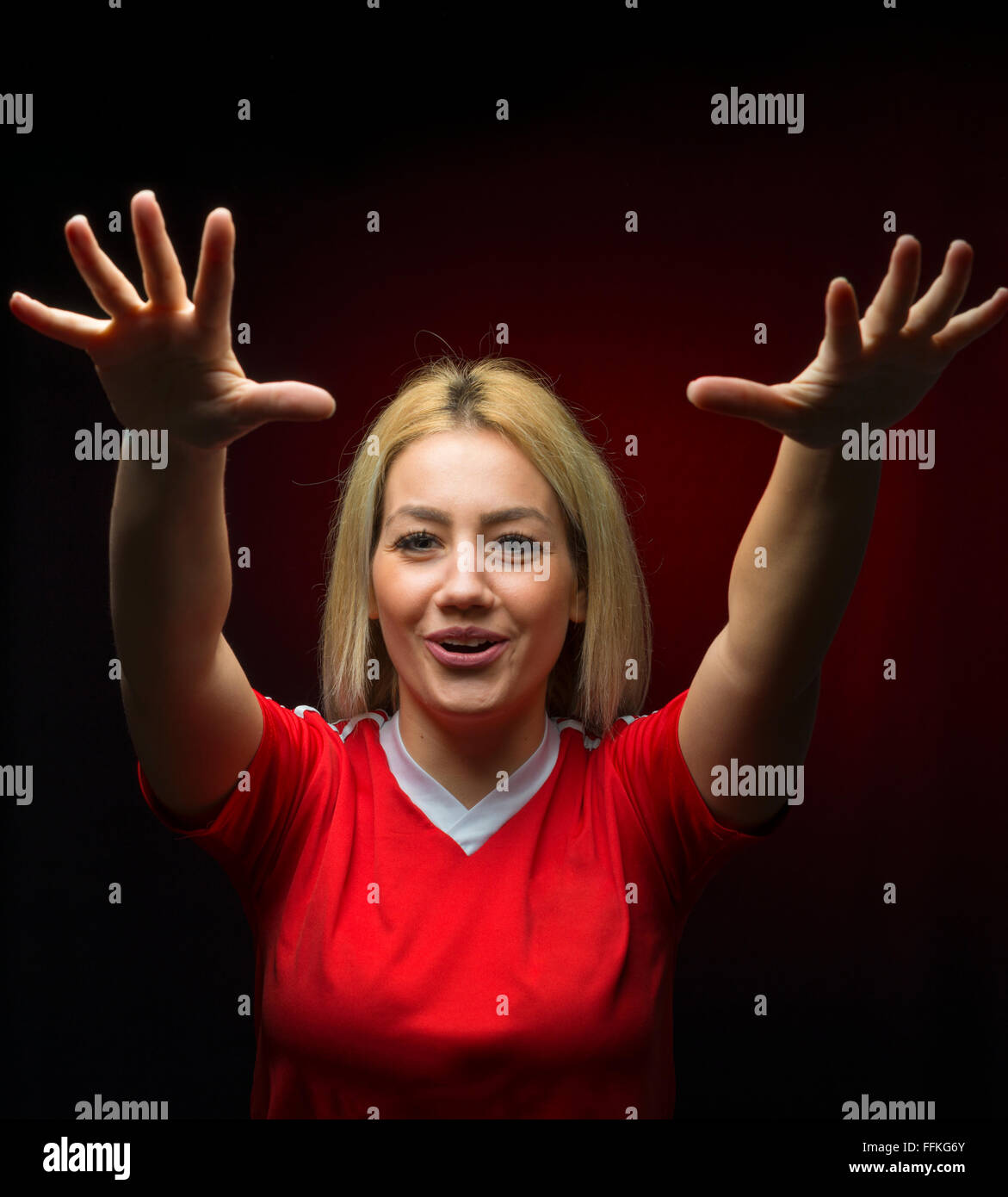 Encourager l'équipe de soccer femme Banque D'Images