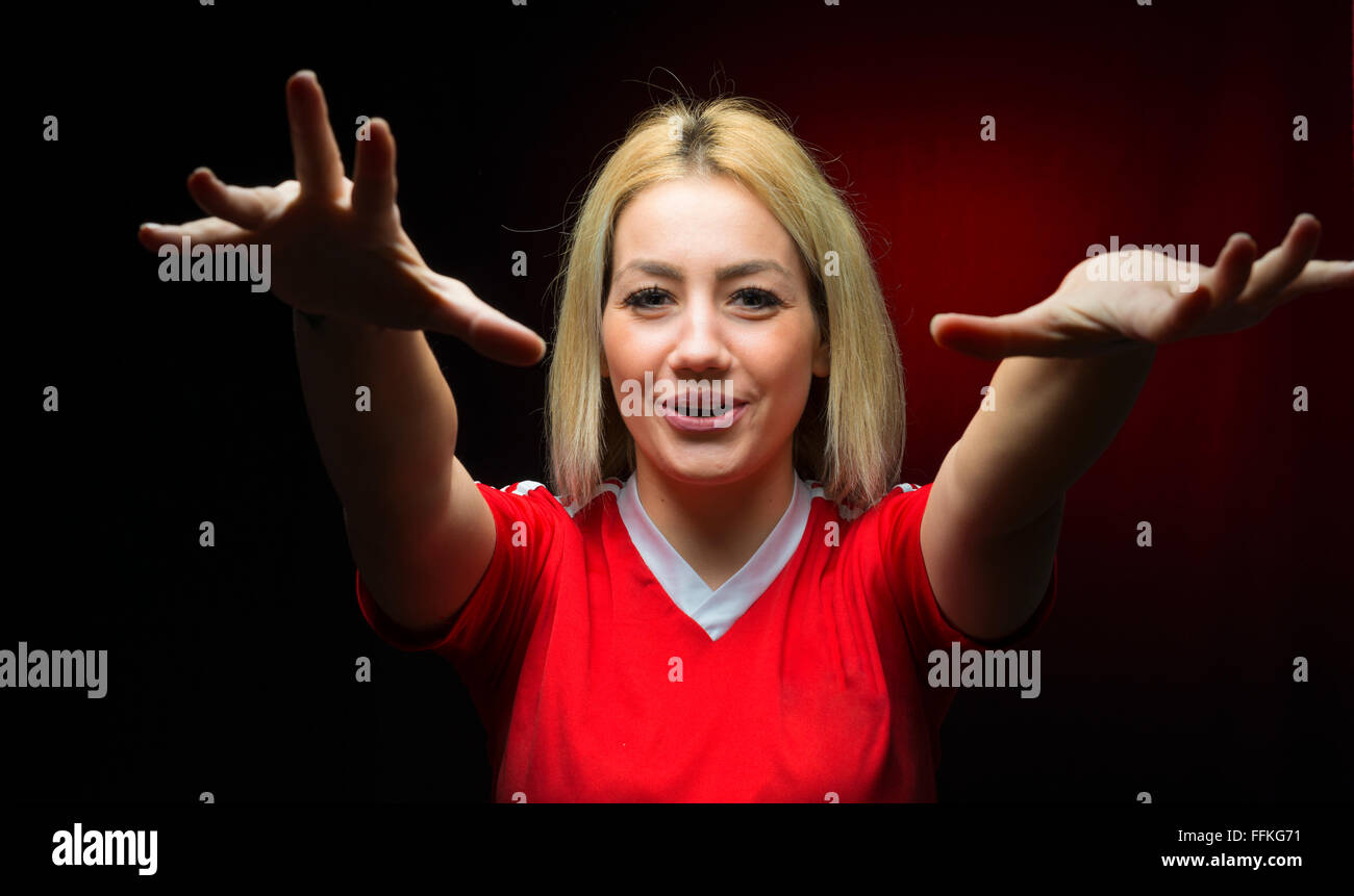 Encourager l'équipe de soccer femme Banque D'Images