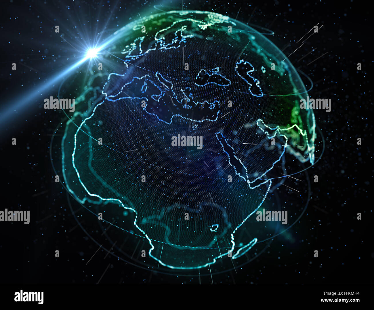 Site earth globe éclairé, les bords des frontières, des particules Banque D'Images