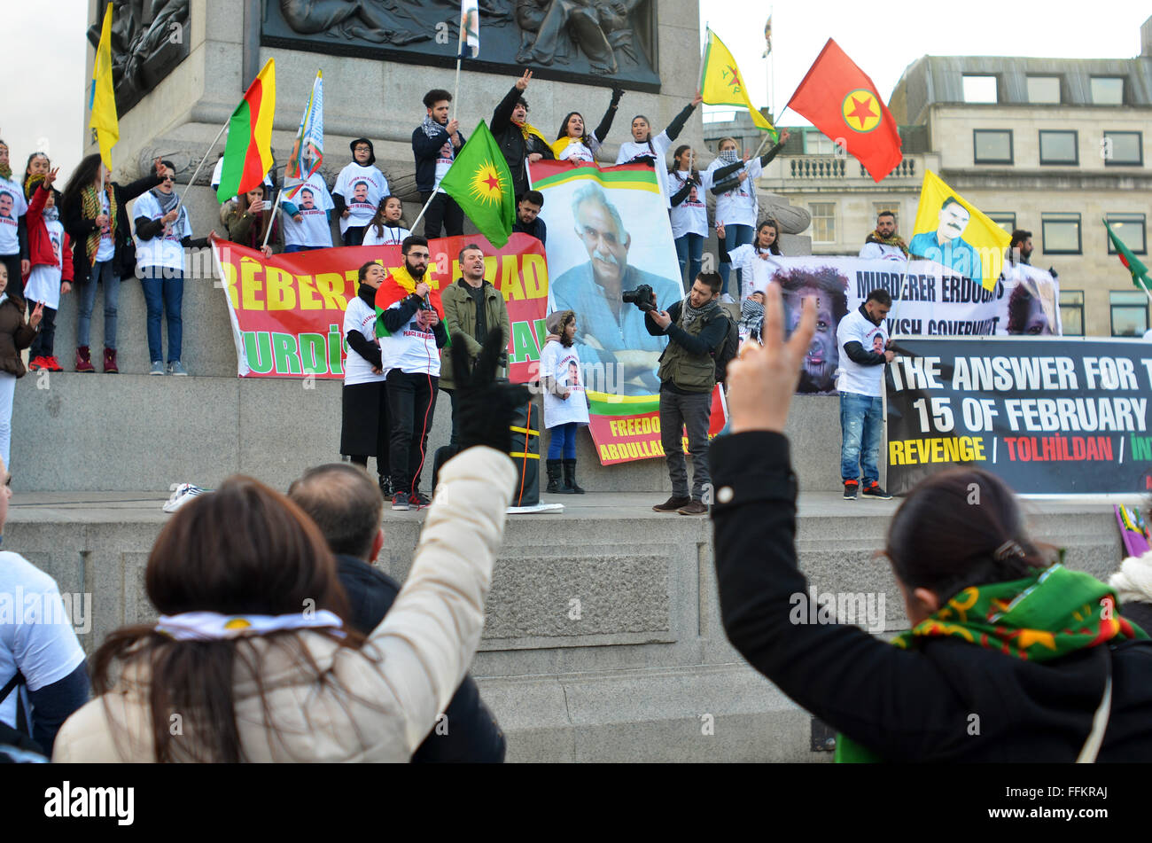 Londres, Royaume-Uni, 15 février 2016, manifestation kurde contre la Turquie à Trafalgar Square. Credit : JOHNNY ARMSTEAD/Alamy Live News Banque D'Images