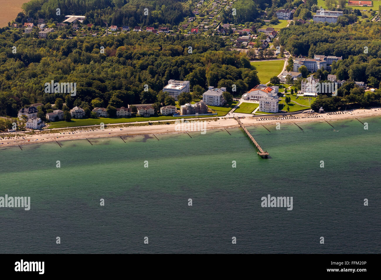 Vue aérienne, Grand Hotel Heiligendamm, la plus ancienne station balnéaire allemande, spa beach, jetée, Pier, 5-étoiles-plus Banque D'Images
