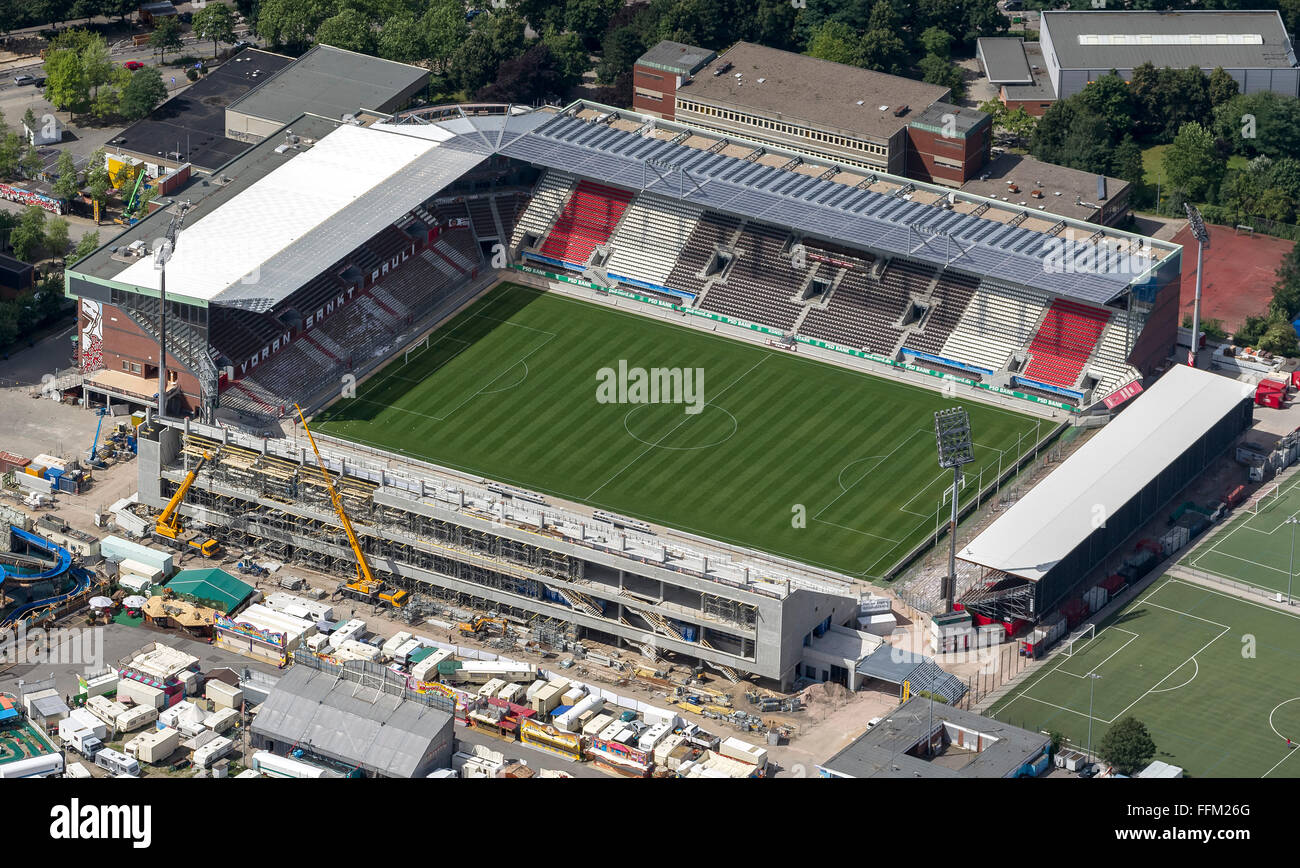 Vue aérienne, rénovation du stade Millerntorstadion, St.Pauli, Hambourg, Hambourg, Allemagne, Europe, vue aérienne, les oiseaux-lunettes de vue, Banque D'Images