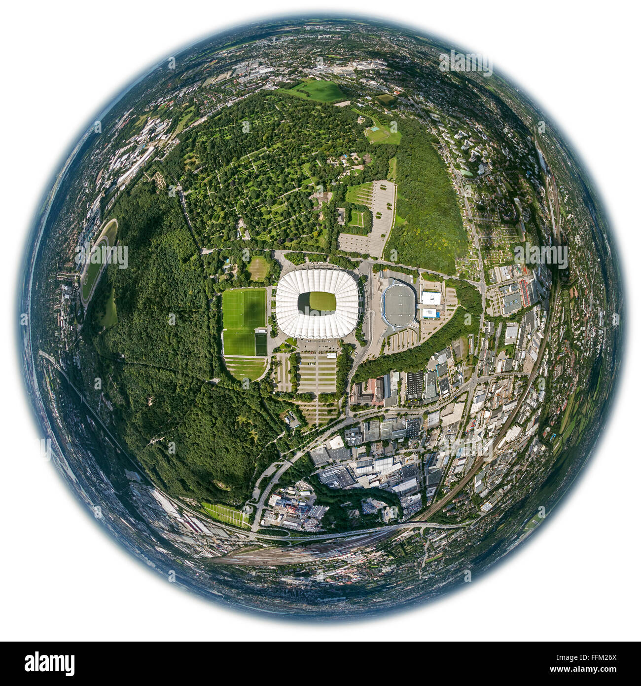 Vue aérienne, Imtech Arena, le HSV Arena, la HSH Nordbank Arena, Hambourg, Bundesliga, stade, objectif fisheye fisheye, image ronde, Banque D'Images