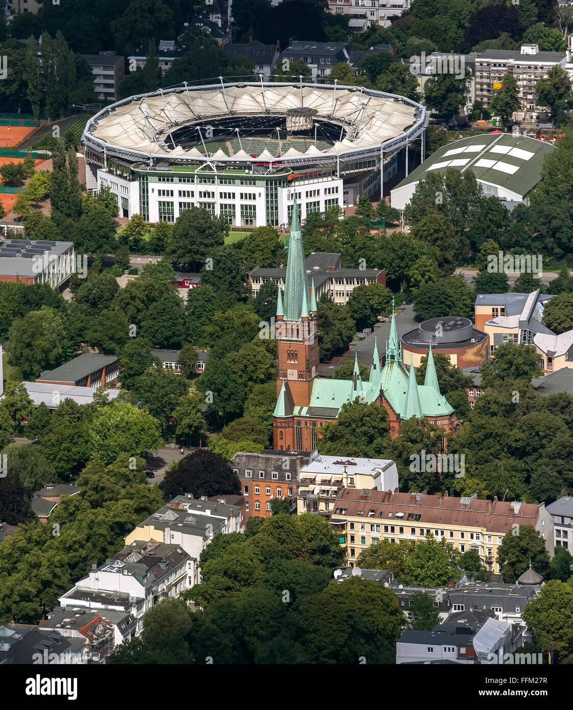 Vue aérienne, Rothenbaum Sport GmbH, tennis Rothenbaum arena, avant que St John's Church, Hambourg, Hambourg, Allemagne, Europe, Banque D'Images