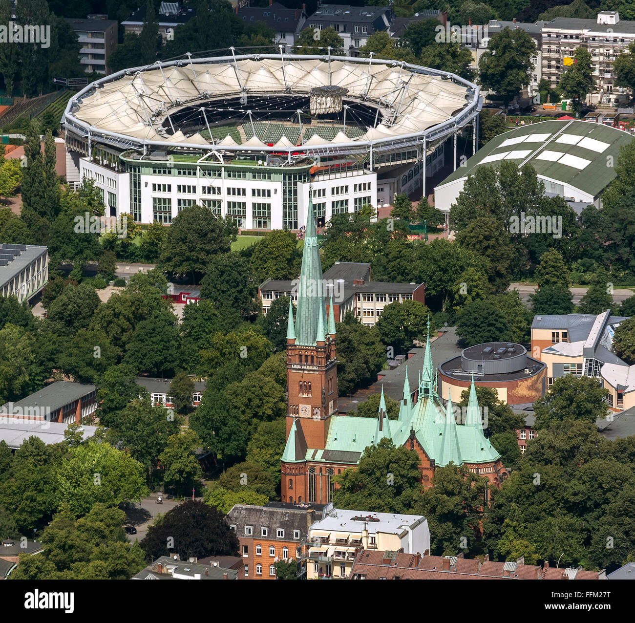 Vue aérienne, Rothenbaum Sport GmbH, tennis Rothenbaum arena, avant que St John's Church, Hambourg, Hambourg, Allemagne, Europe, Banque D'Images