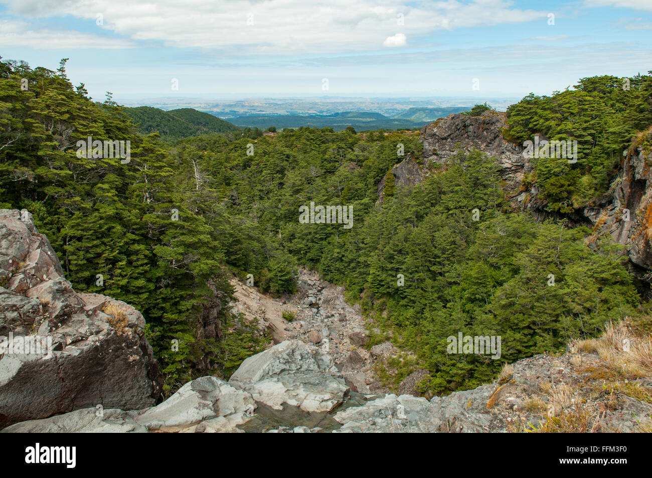 Vue du haut des chutes Mangawhero, Tongariro NP, Nouvelle-Zélande Banque D'Images