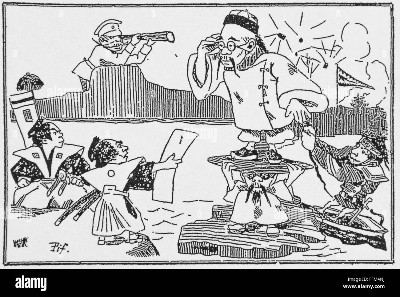 Caricature de Georges Ferdinand Bigot (1860-1927) . Le Japon, la Russie, Qing en concurrence pour 1885.de Joseon. Banque D'Images