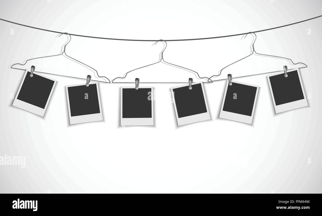 Cadre photo blanc accroché sur une corde avec un cintre Illustration de Vecteur