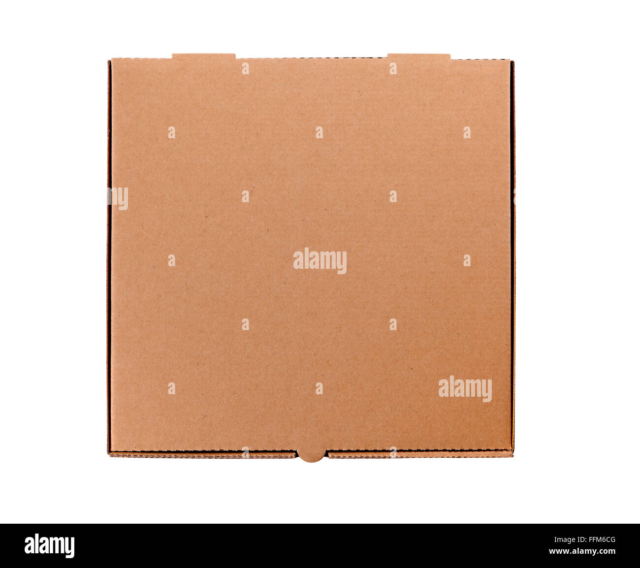 Boîte à pizza en carton brune ordinaire isolé sur un fond blanc. Copier l'espace. Banque D'Images