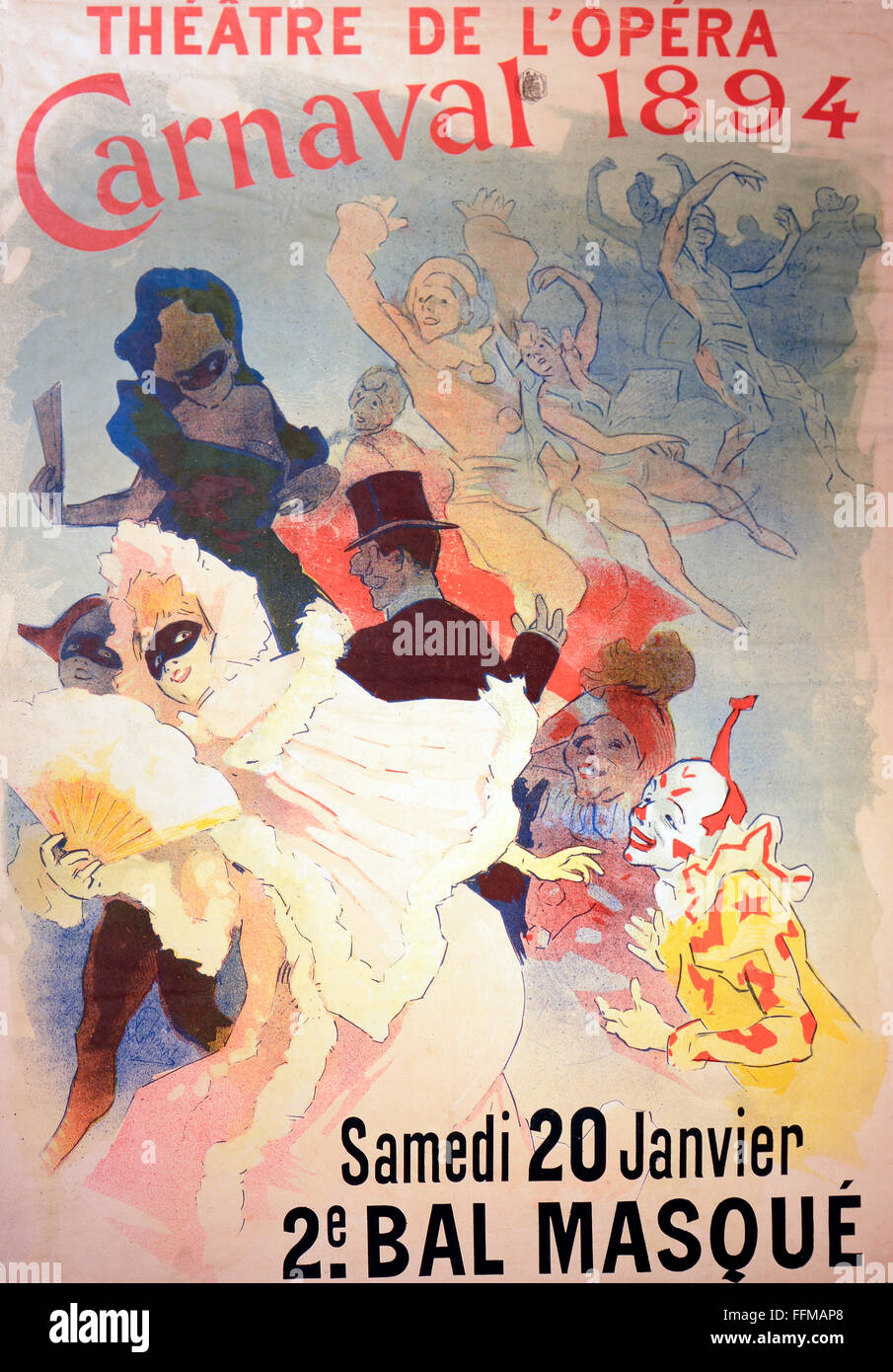 Affiches, affiche publicitaire pour le carnaval 1894 au Théâtre de l'Opéra, par Jules Cheret (1836 - 1932), lithographie couleur, 117 x 84 cm, Die Neue Sammlung (la nouvelle collection), Munich, droits additionnels-Clearences-non disponible Banque D'Images