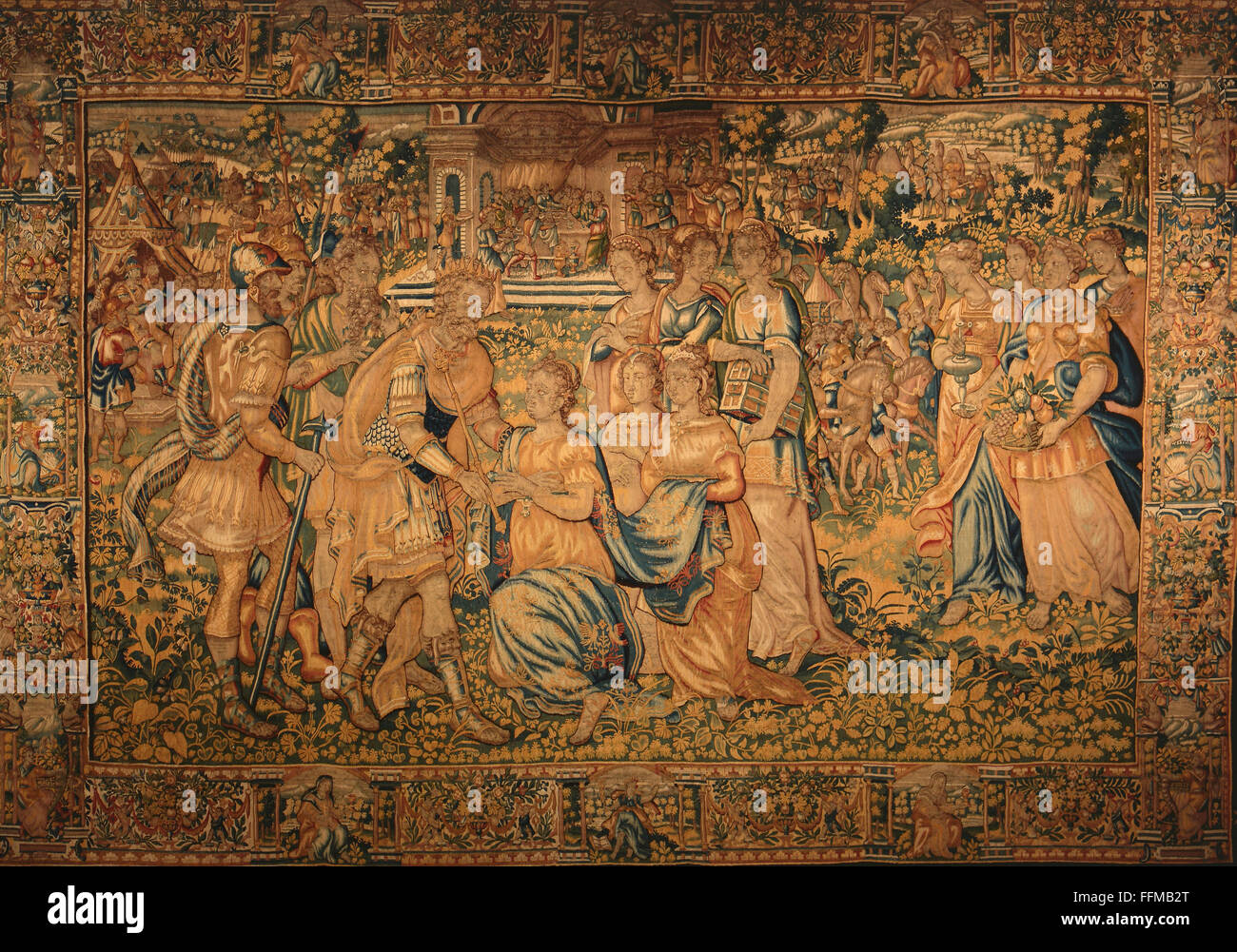 Salomon, roi d'Israël et de Juda, vers 971 - 931 av. J.-C., avec la reine  de Sheba, tapisserie, manufacture Martin Reymbouts, Bruxelles, vers 1600,  soie, laine, tricot, 268 x 389 cm, Musée