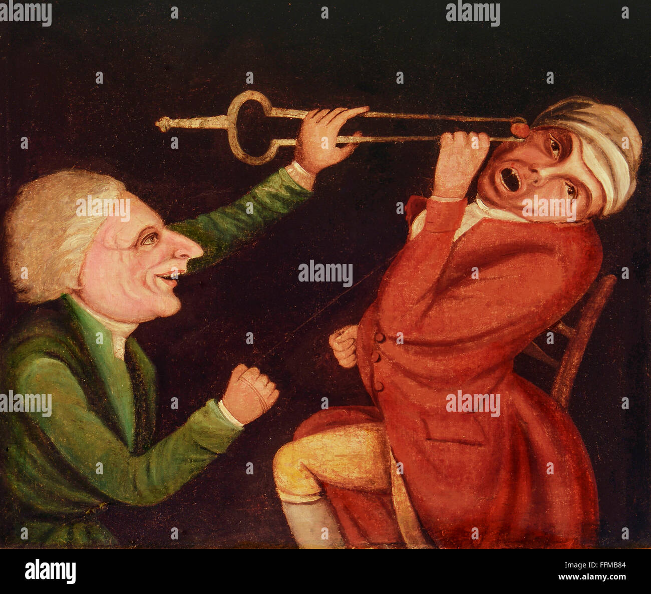 Médecine, dentisterie, visite chez le dentiste, artiste inconnu, huile sur toile, 38 x 44 cm, Angleterre, 1ère moitié 19e siècle, collection privée, 19e siècle, beaux-arts, art naïf, art amateur, Grande-Bretagne, dentiste, chirurgien dentaire, dentistes, médecin, médecin, médic, médecins, médecins, médecins, patient, patients, demi-longueur, debout, tirer, tirer, tirer, tirer, tirer, tirer, tirer, tirer, tirer, tirer, tirer, tirer, tirer, tirer, tirer, Dent, dents, une paire de pinces, charbon, charbons, luminescents, douleur, traitement, traitements, médecine, médicaments, historique, historique, mâle, homme, hommes, personnes, droits additionnels-Clearences-non disponible Banque D'Images