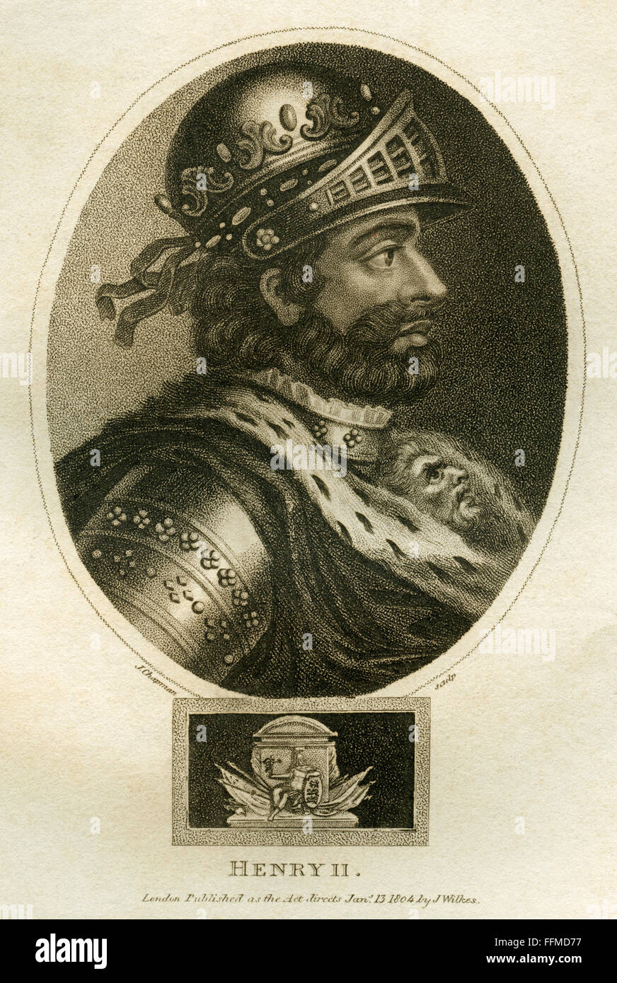 Henry II d'Angleterre, duc de Normandie, né le 1133 à Le Mans, est mort en 1189 Chinon , roi d'Angleterre entre 1154 et 1189 , gravure sur acier par Chapman , environ 1803 Editorial-Use, seule. Banque D'Images