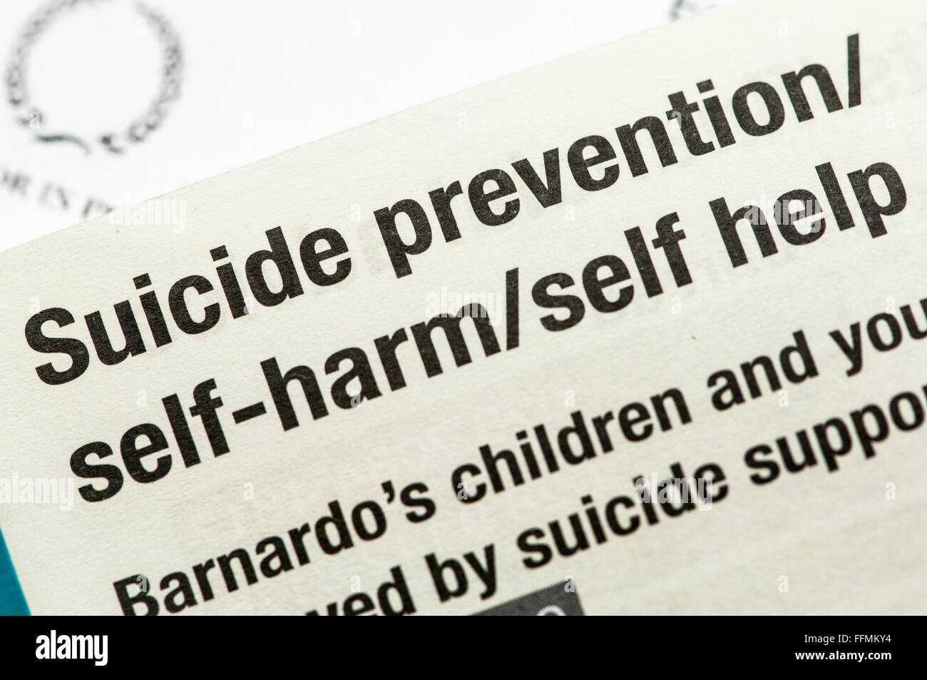 Répertoire de l'automutilation, la prévention du suicide et d'autres services de santé mentale Banque D'Images