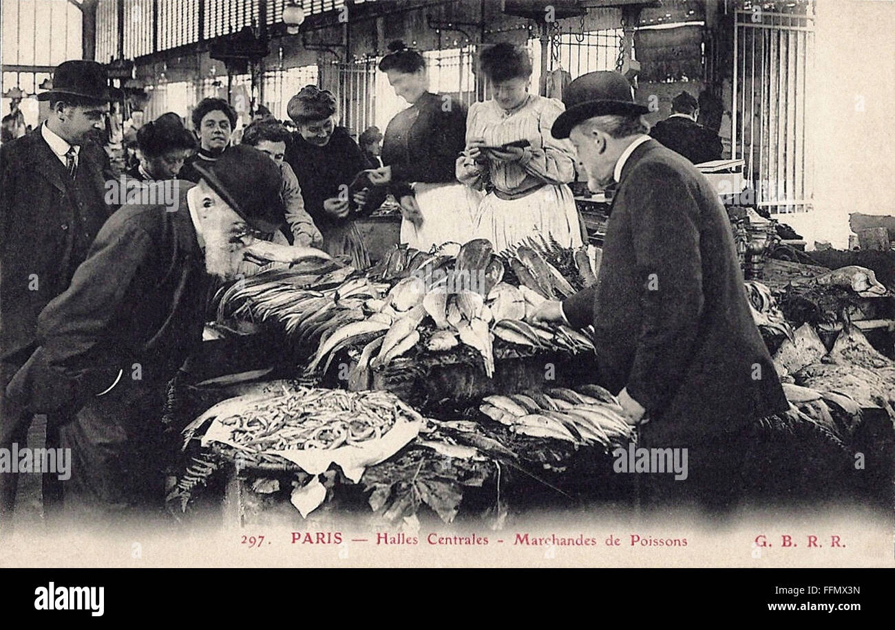 Paris - halles centrales - Vintage Postcard - 1900 Banque D'Images