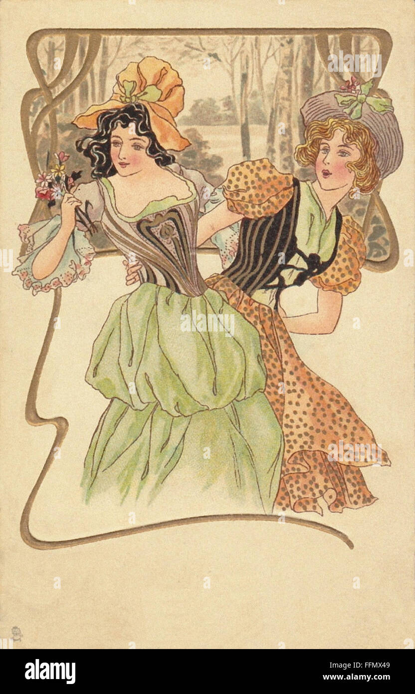 Deux dames - Belle Époque - Vintage Postcard - 1900 Banque D'Images