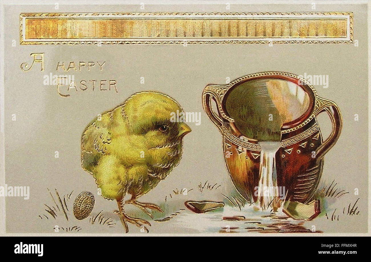 Une joyeuse Pâques - Vintage Postcard - 1900 Banque D'Images