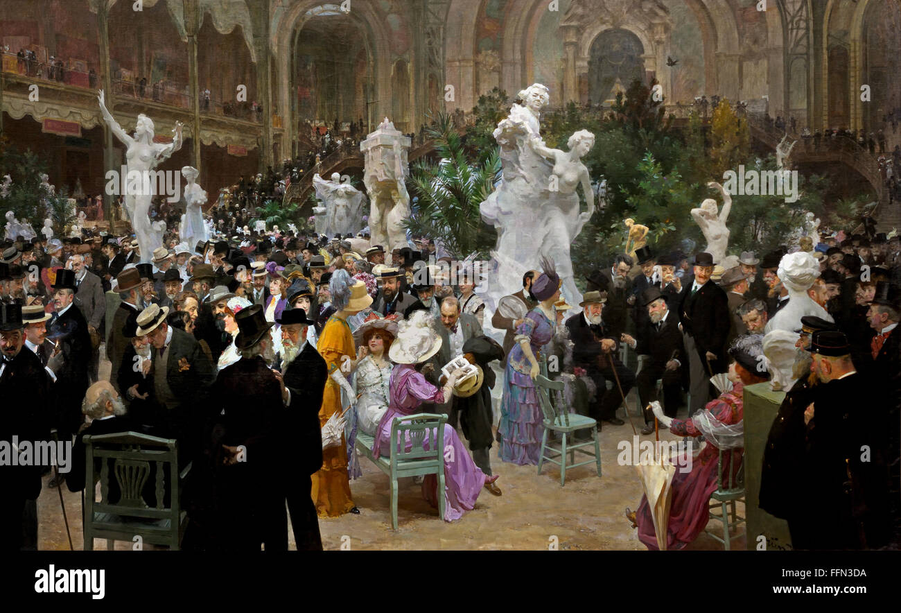 UN VENDREDI AU SALON DES ARTISTES - VENDREDI POUR UNE EXPOSITION D'ARTISTES FRANÇAIS ENGLISH 1911-JULES ALEXANDRE GRÜN (1868 - 1938) France ( français Jules Alexandre Grün fait de cet immense éventail de plus de six mètres de large pour le Salon des Artistes français de 1912. ) Banque D'Images