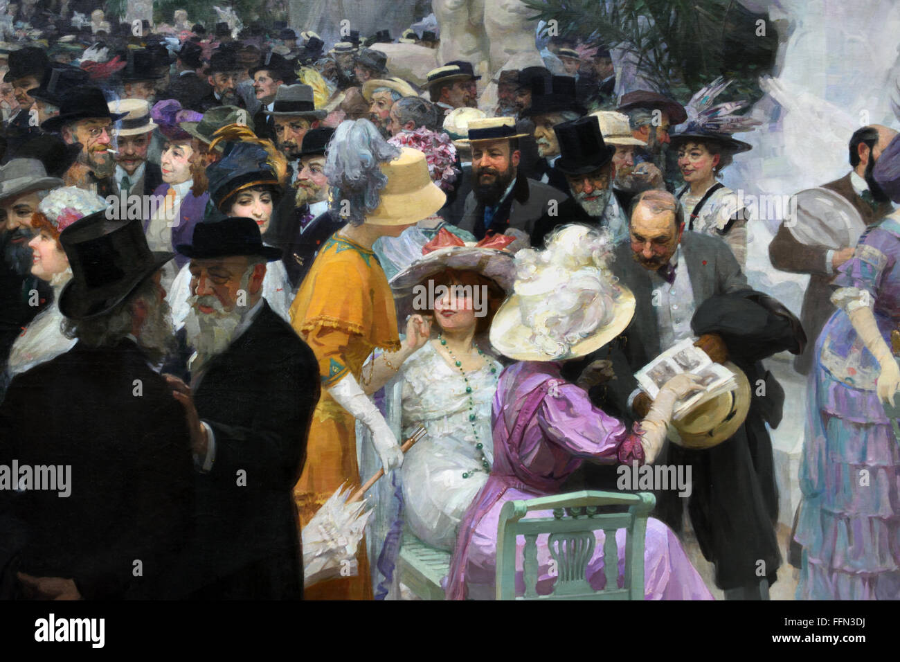 UN VENDREDI AU SALON DES ARTISTES - VENDREDI POUR UNE EXPOSITION D'ARTISTES FRANÇAIS ENGLISH 1911-JULES ALEXANDRE GRÜN (1868 - 1938) France ( français Jules Alexandre Grün fait de cet immense éventail de plus de six mètres de large pour le Salon des Artistes français de 1912. ) Banque D'Images