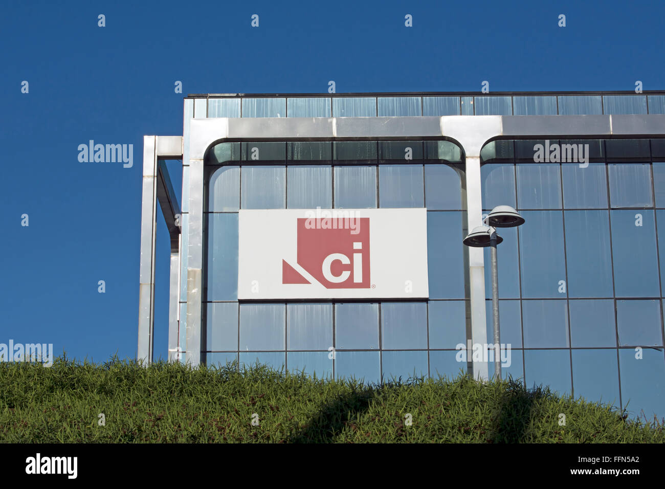 Logo pour EC, le crime et l'enquête tv channel, au siège de sky tv, Brentford, Angleterre Banque D'Images