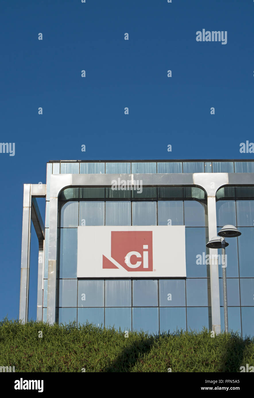 Logo pour EC, le crime et l'enquête tv channel, au siège de sky tv, Brentford, Angleterre Banque D'Images