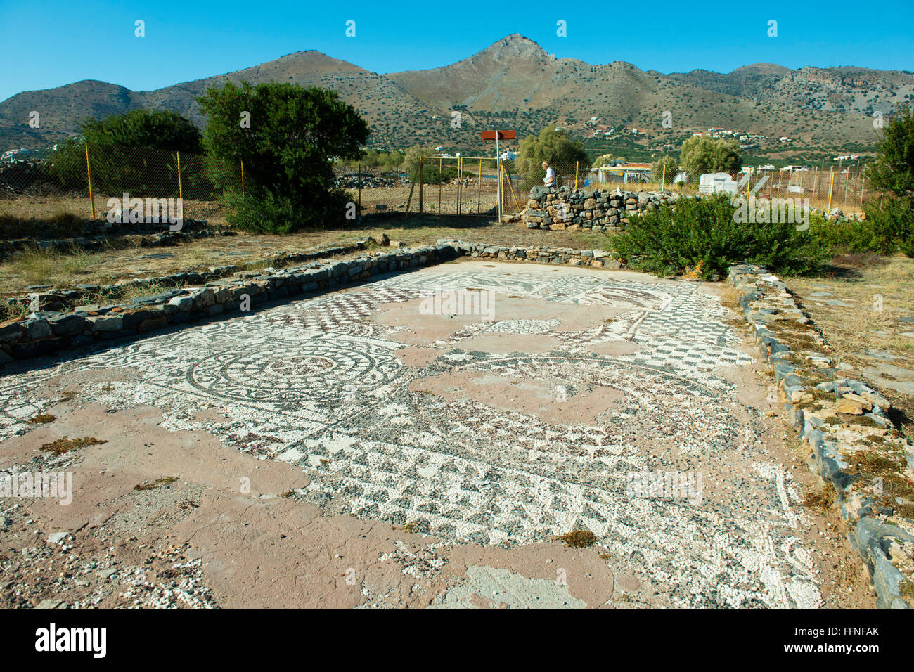 Spanien, Kreta, Elounda, vorgelagerte Halbinsel von Fussbodenmosaik frühchristlichen Spinalonga, Basilique Banque D'Images