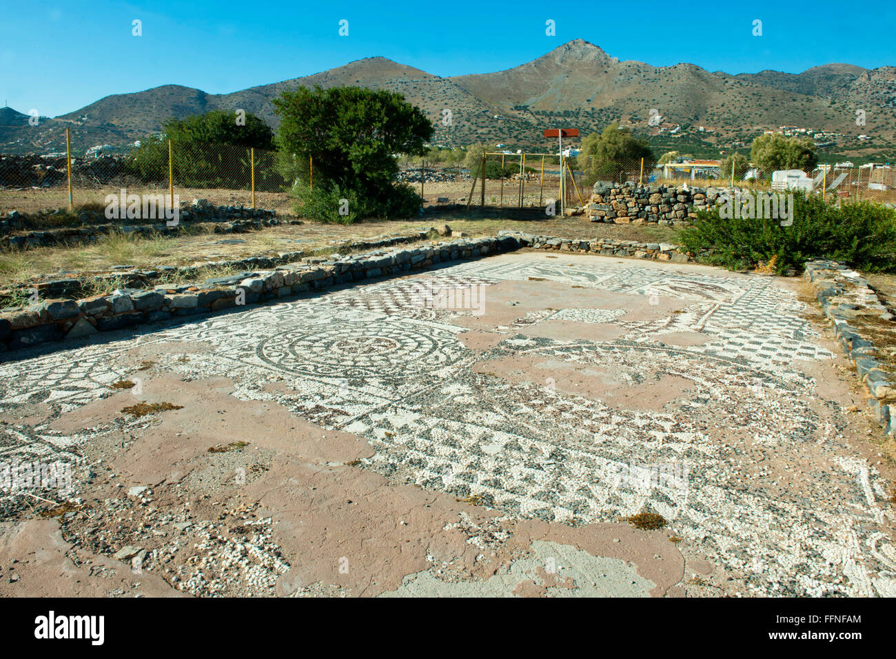 Spanien, Kreta, Elounda, vorgelagerte Halbinsel von Fussbodenmosaik frühchristlichen Spinalonga, Basilique Banque D'Images