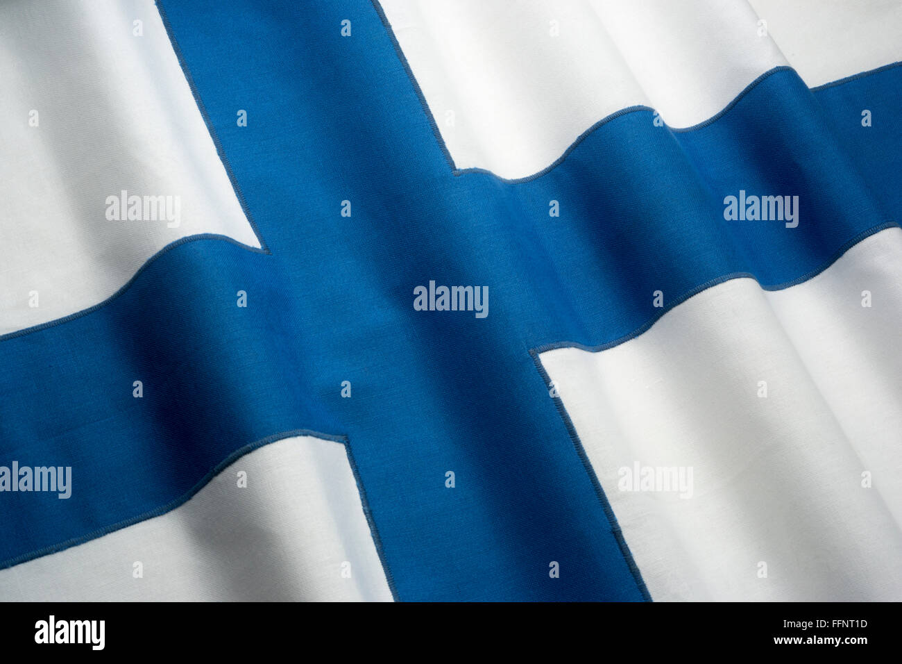 Drapeau finlandais faits de coton cousu BUNTING Banque D'Images