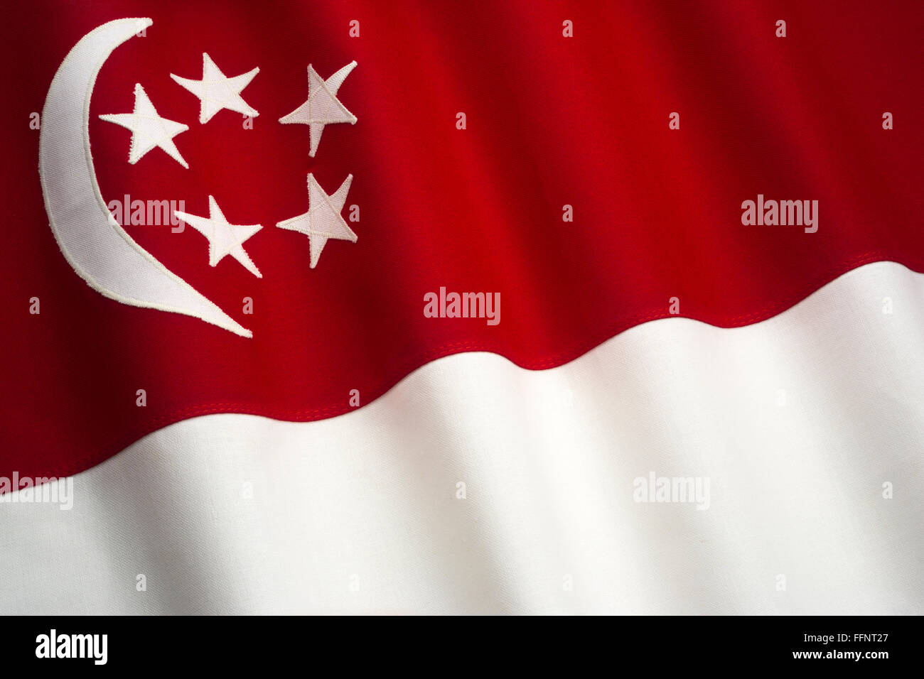 Drapeau de Singapour fait de coton cousu BUNTING Banque D'Images