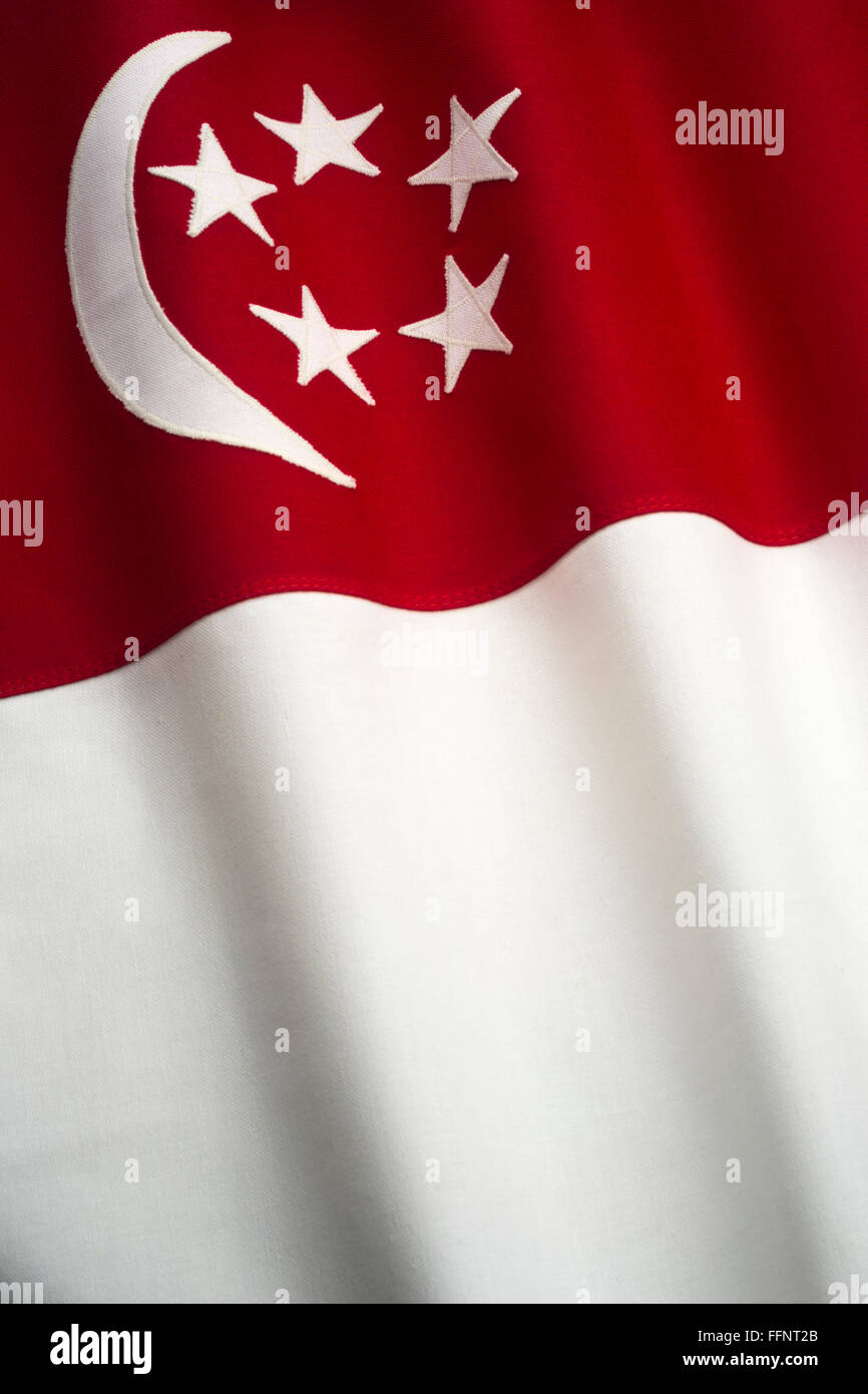 Drapeau de Singapour fait de coton cousu BUNTING Banque D'Images