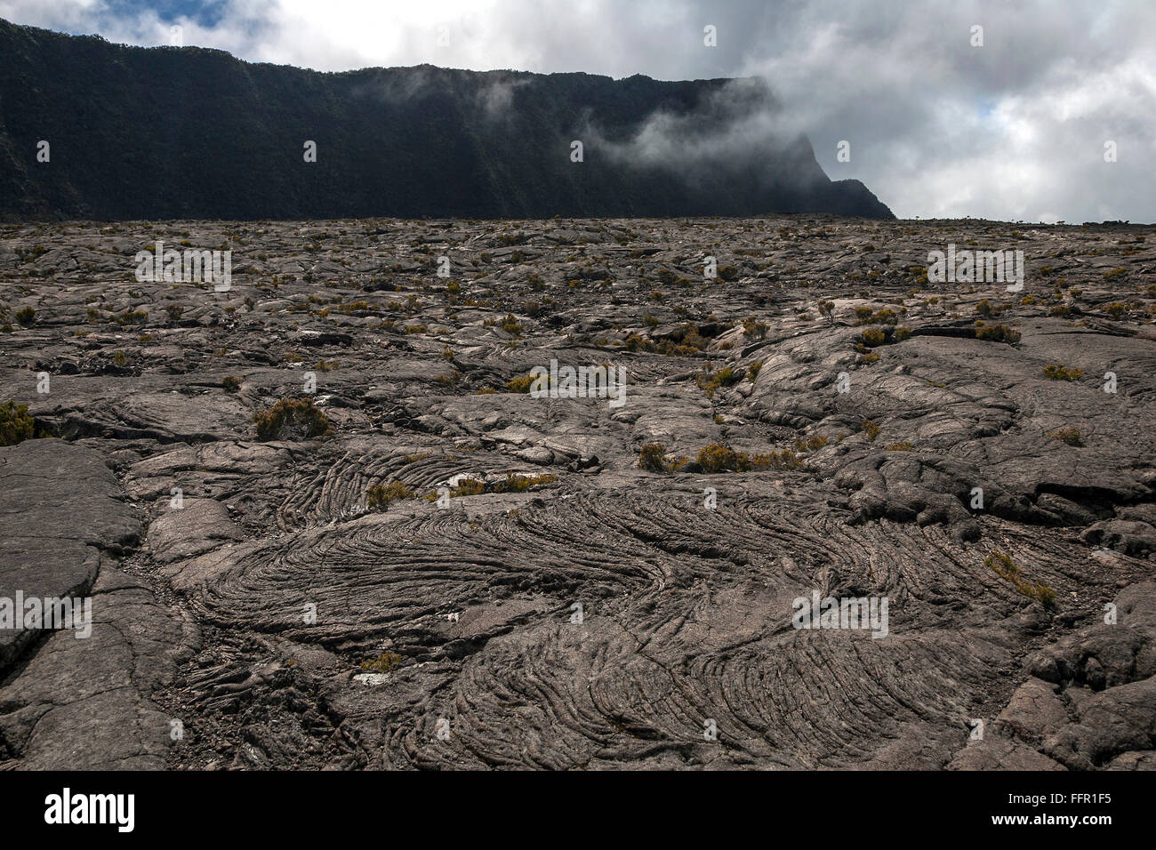 Paysage volcanique, la caldeira du Piton de la Fournaise, Réunion, France Banque D'Images