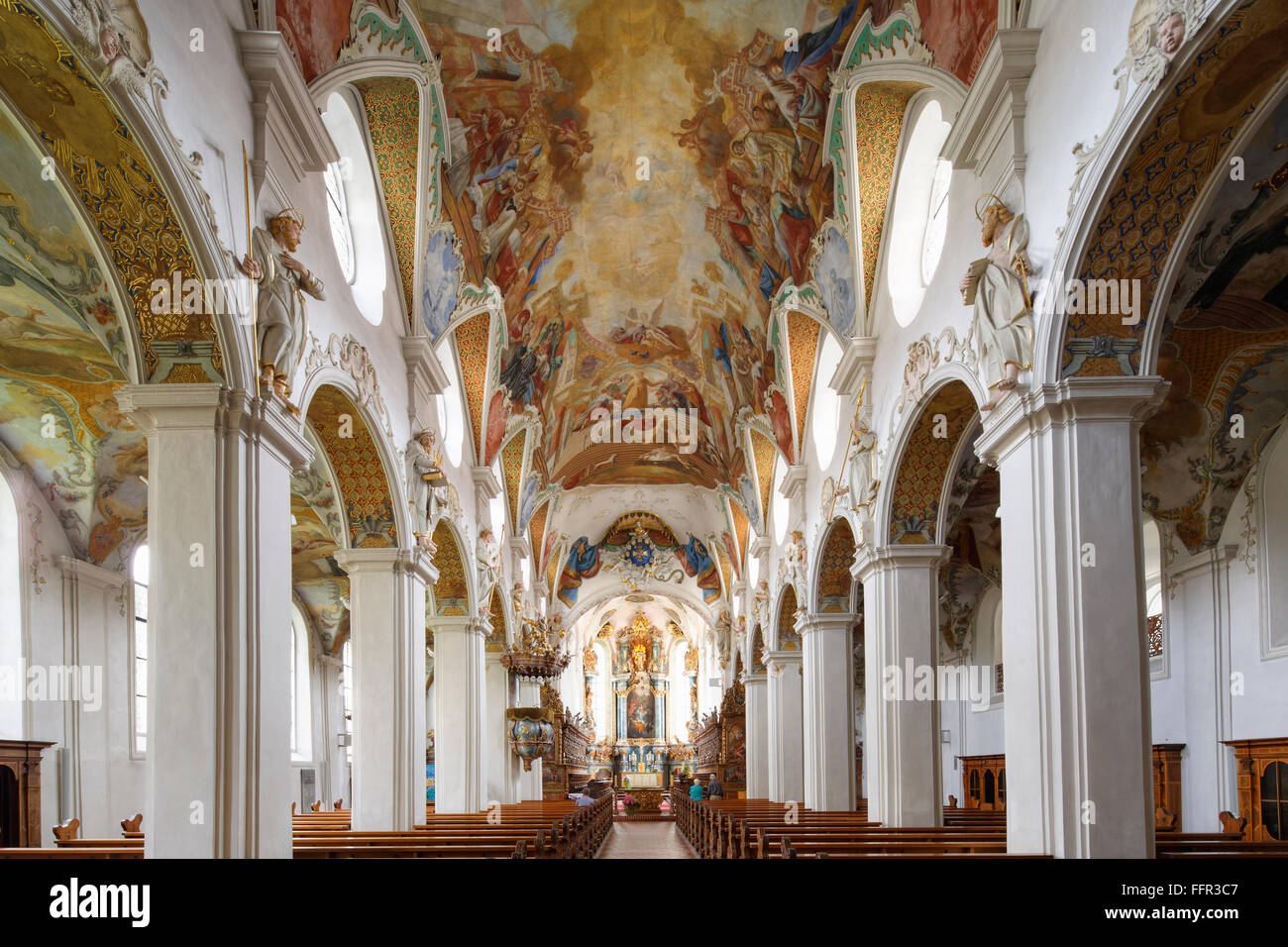 Klosterkirche St. Magnus avec fresque au plafond, l'abbaye de Schussenried, Bad Schussenried, en Haute Souabe, souabe, Bade-Wurtemberg Banque D'Images Klosterkirche St. Magnus avec fresque au plafond, l'abbaye de Schussenried, Bad Schussenried, en Haute Souabe, souabe, Bade-Wurtemberg Banque D'Images