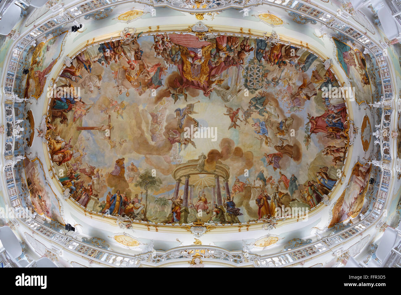 Fresque au plafond par Franz Georg Hermann, Rococo, bibliothèque, l'abbaye de Schussenried Bad Schussenried, en Haute Souabe, Souabe Banque D'Images Fresque au plafond par Franz Georg Hermann, Rococo, bibliothèque, l'abbaye de Schussenried Bad Schussenried, en Haute Souabe, Souabe Banque D'Images