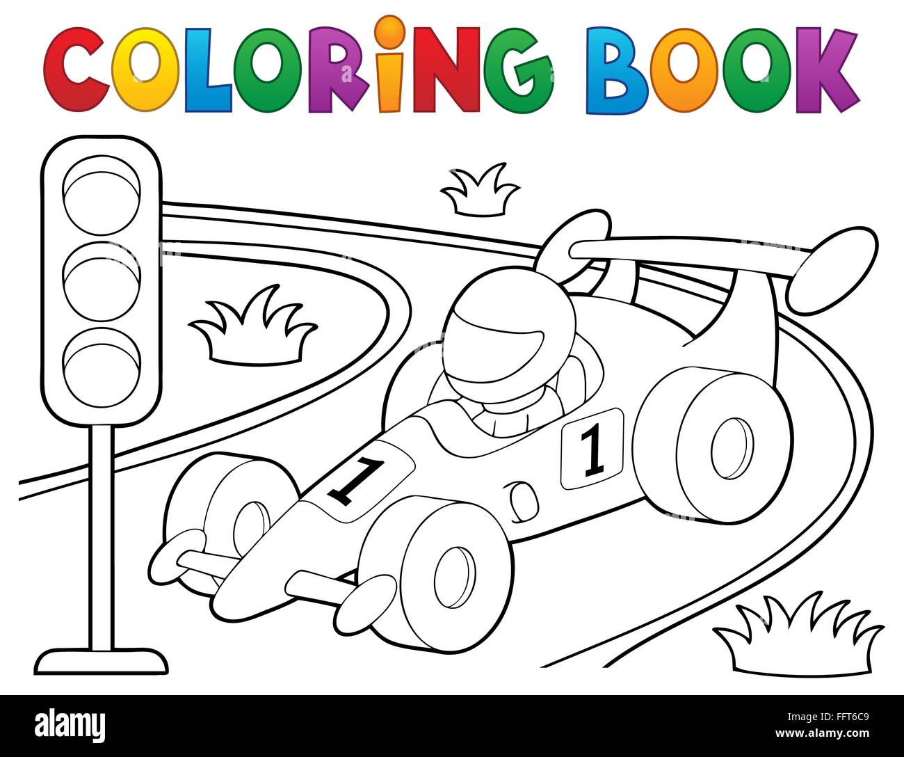 Livre de coloriage voiture de course Thème 1 - photo illustration. Banque D'Images