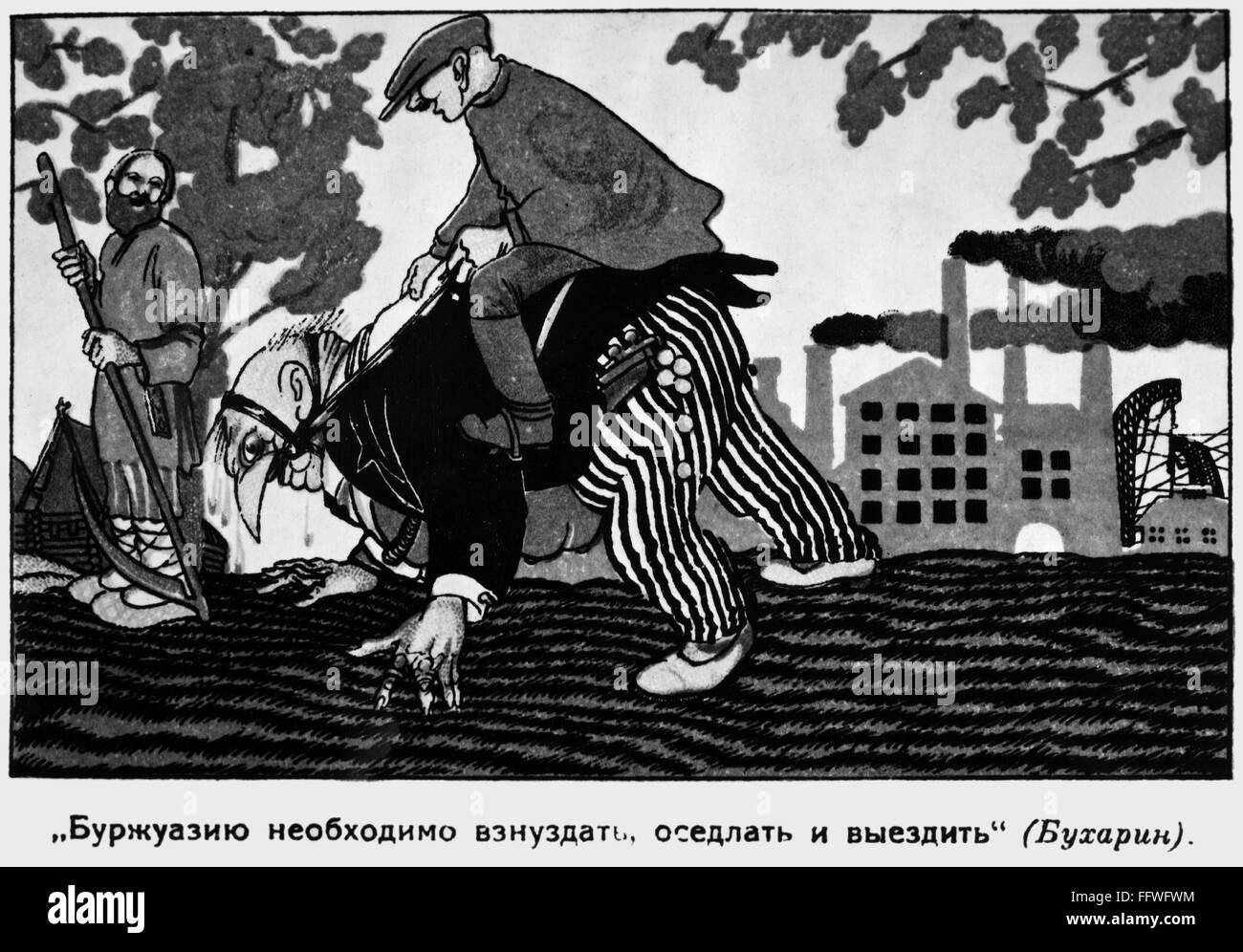 Caricature Anti Capitaliste N Il Est Necessaire De La Bourgeoise En Bride D Obtenir De Part Et D Exploiter Boukharine Anti Capitaliste Russe Caricature Avec Une Citation Par Parti Communiste Russe Nikolai Boukharine 1918 Photo Stock