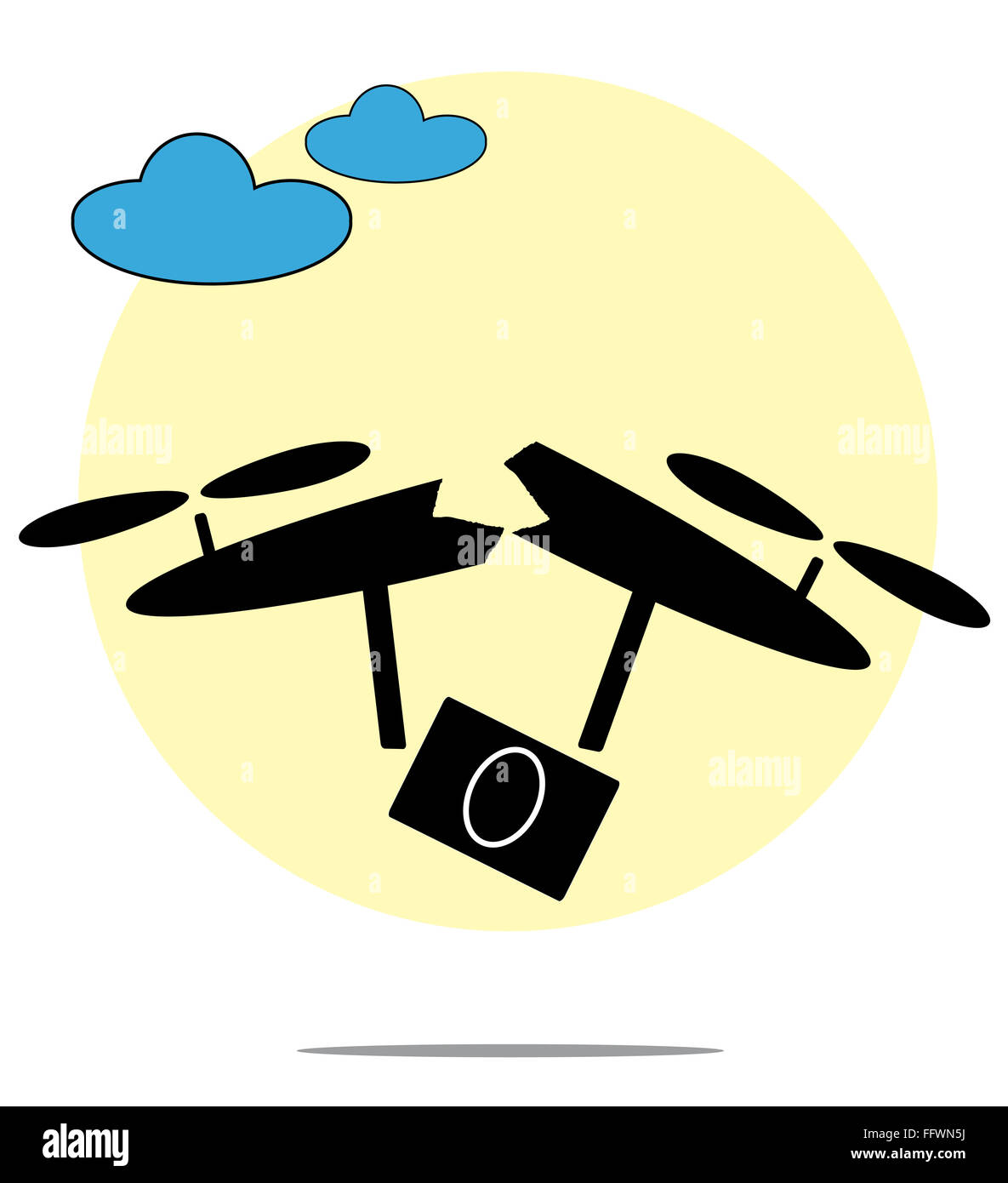 Illustration de broken drone avec circle background Banque D'Images