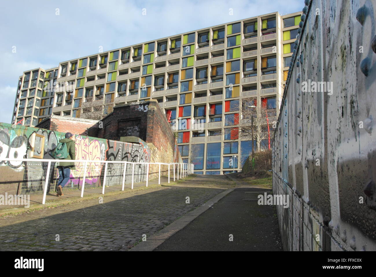 Régénéré appartements sur le Park Hill housing estate dans la ville de Sheffield, South Yorkshire, Angleterre, Royaume-Uni Banque D'Images