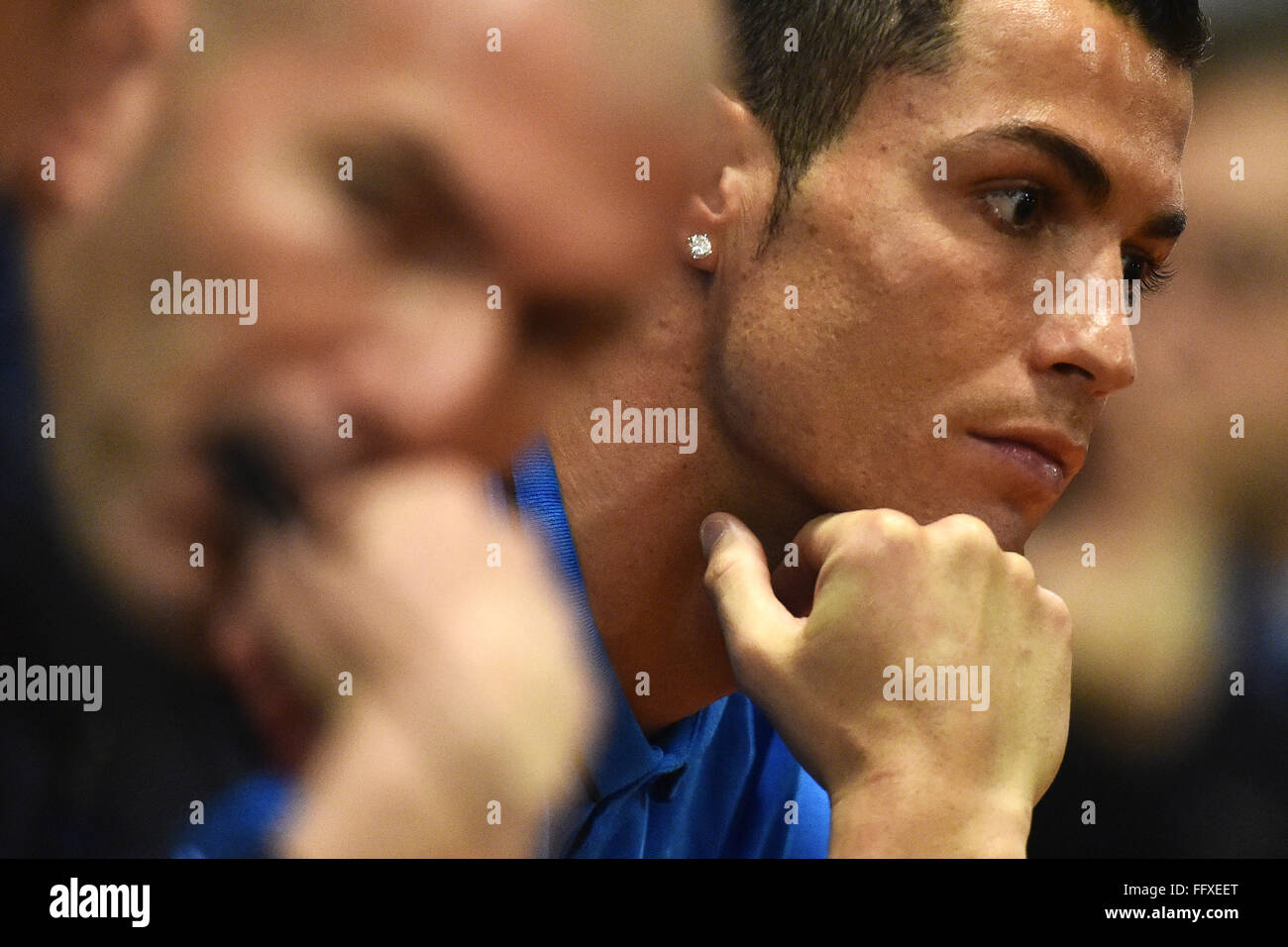 Rome, Italie. 16 Février, 2016. Zinedine Zidane, Cristiano Ronaldo Roma 16-02-2016 Stadio Olimpico, Football, conférence de presse du Real Madrid et de la formation le jour avant le match de la Ligue des champions contre l'AS Roma. Credit : Insidefoto/Alamy Live News Banque D'Images