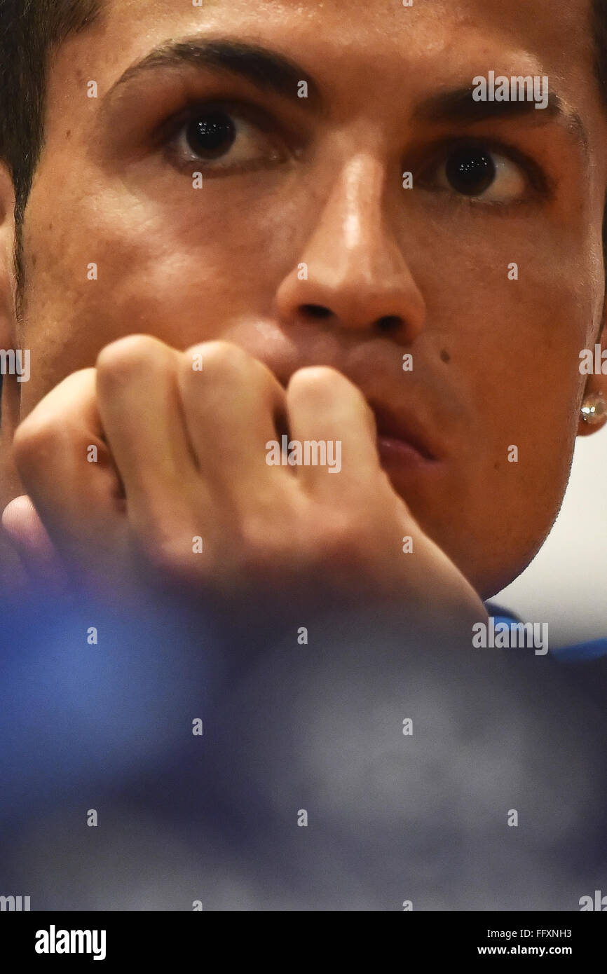 Rome, Italie. 16 Février, 2016. Cristiano Ronaldo Roma 16-02-2016 Stadio Olimpico, Football, conférence de presse du Real Madrid et de la formation le jour avant le match de la Ligue des champions contre l'AS Roma. Credit : Insidefoto/Alamy Live News Banque D'Images