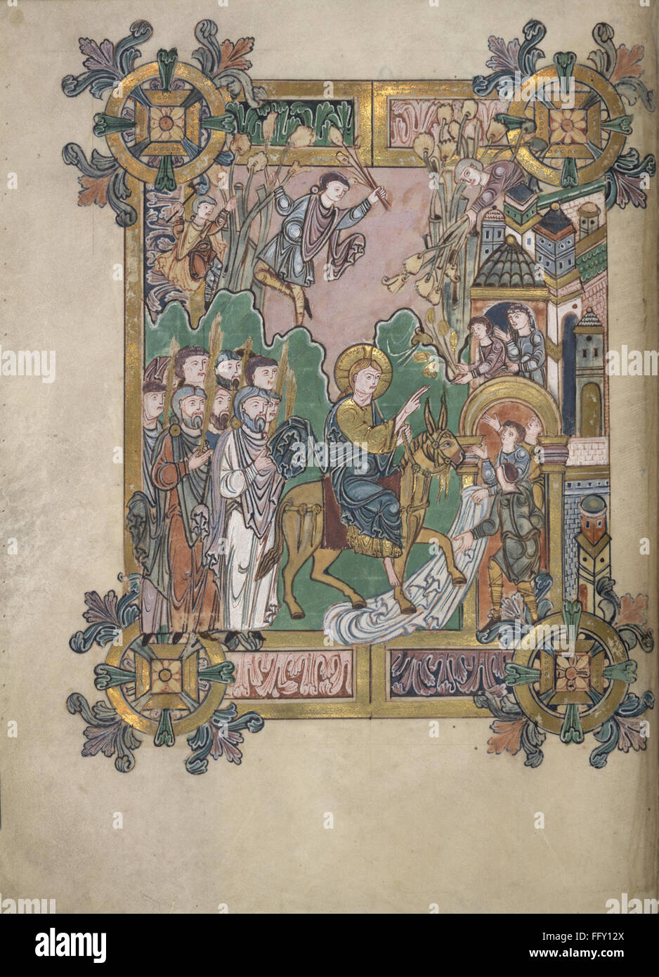 *L'entrée à Jérusalem* présente une interprétation historique et artistique de l'événement biblique de l'entrée de Jésus à Jérusalem. L’œuvre capture l’importance culturelle et religieuse du moment dans l’art et l’histoire, offrant un aperçu de cette scène emblématique. Banque D'Images