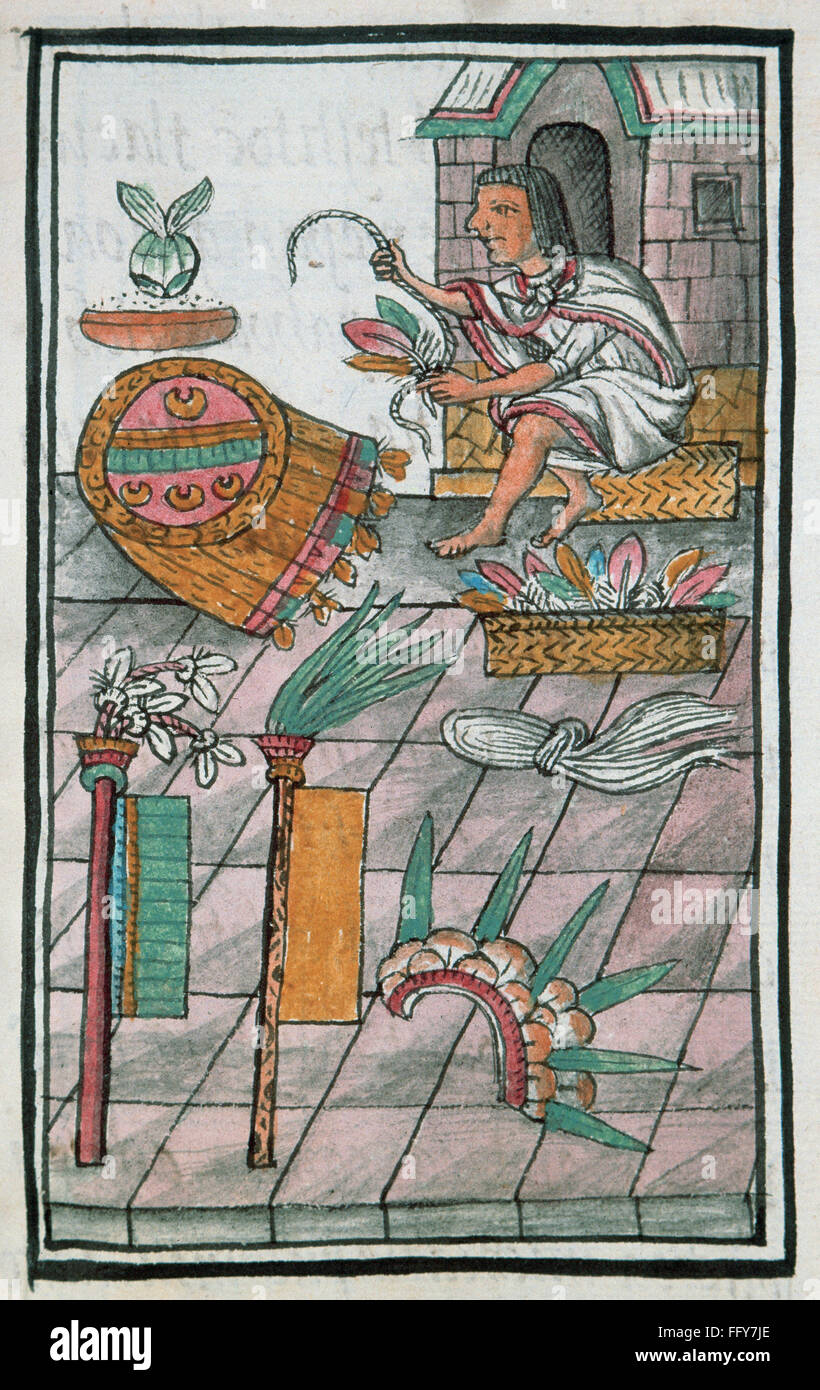 Mexique : AZTEC artisan. /NAn Aztec artisan travaillant avec des plumes.  Dimensions du Codex Florentino, compilées par Bernardo de Sahagun, c1540  Photo Stock - Alamy